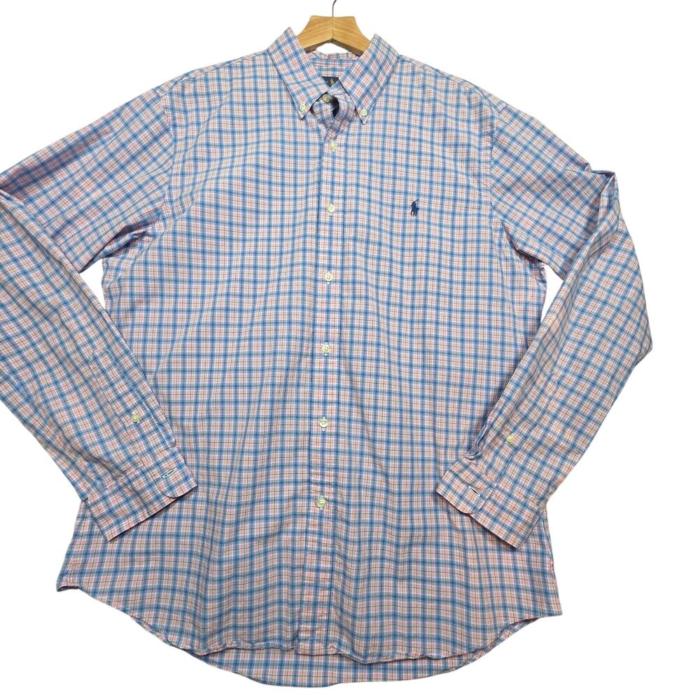 Men's Plaid Ralph Lauren Logo Slim Fit Button Down Shirt Size XL